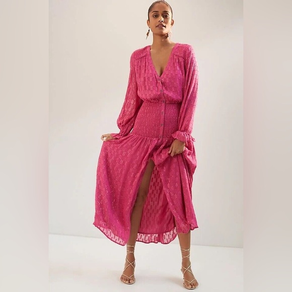 Anthropologie Dresses & Skirts - Anthropologie Fuchsia Dress with Gold Accents